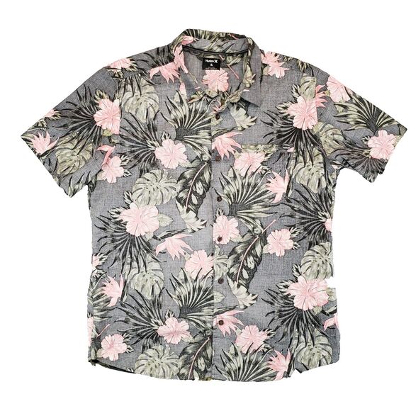 Hurley Other - Hurley Reverse Print Hawaiian Aloha Shirt Mens XL Gray Floral Retro Skater y2k